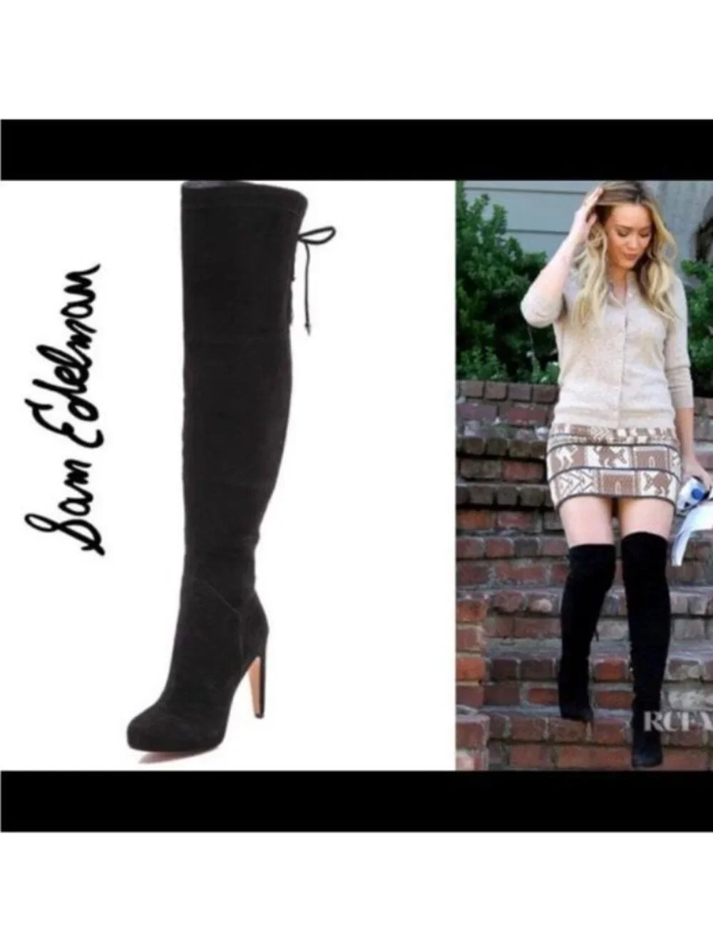 SAM EDELMAN Kayla Over the Knee heeled Suede Black Boot 8